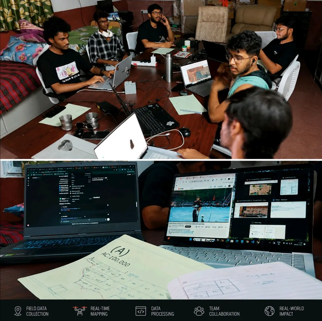 The Chitoor team at work: laptops, aerial imagery and hand-traced field maps