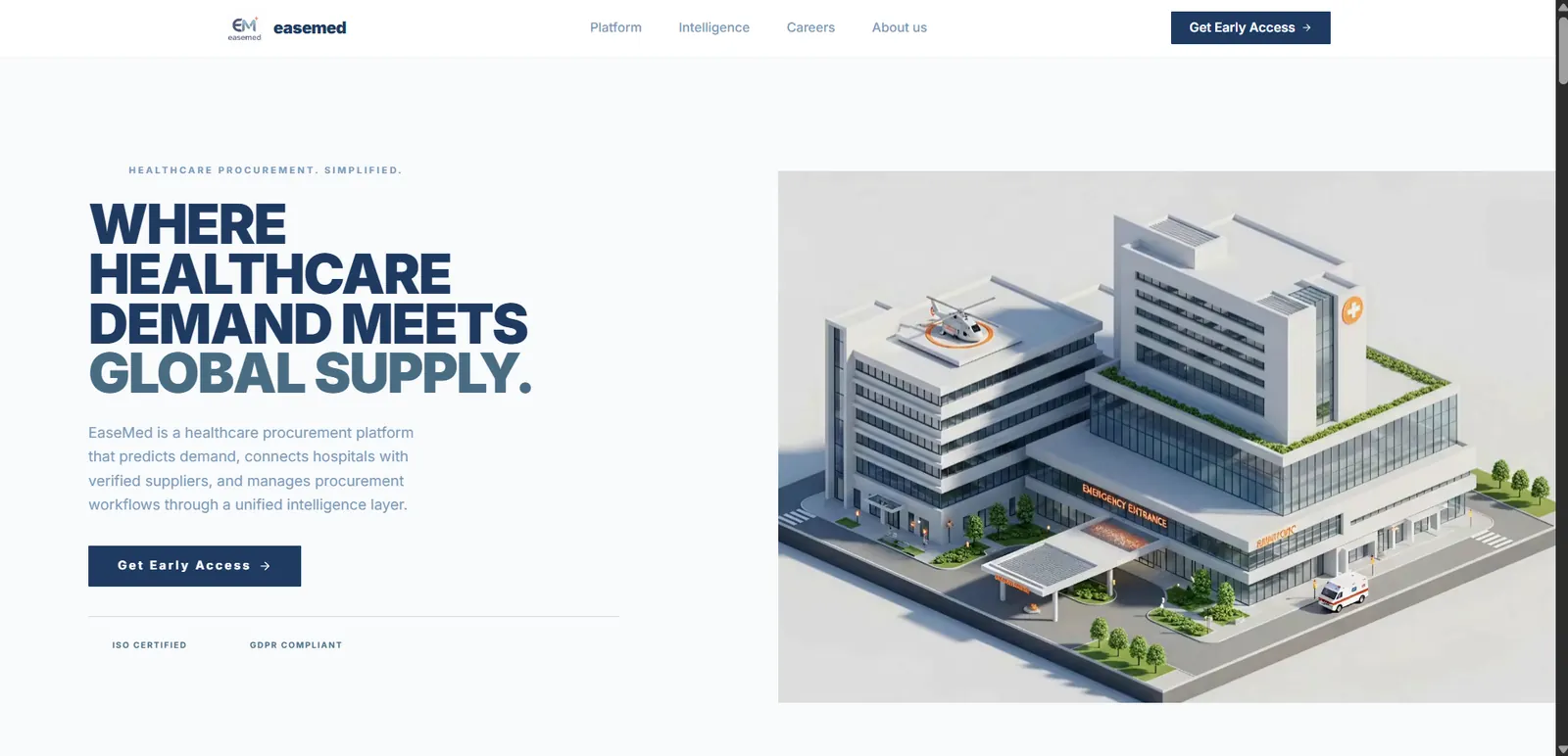 The EaseMed landing page: where healthcare demand meets global supply